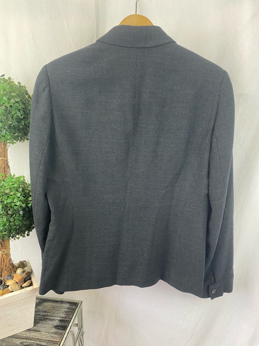 Rena Rowan Wool Dark Charcoal Gray Long Sleeve Blazer Jacket 12 - Picture 3 of 6